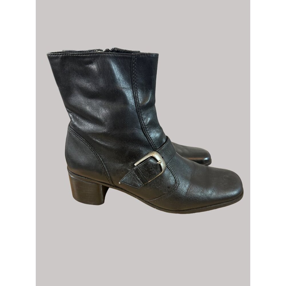 Bandolino Womens Black Leather Mid-Heel Ankle Boots Size 7.5M